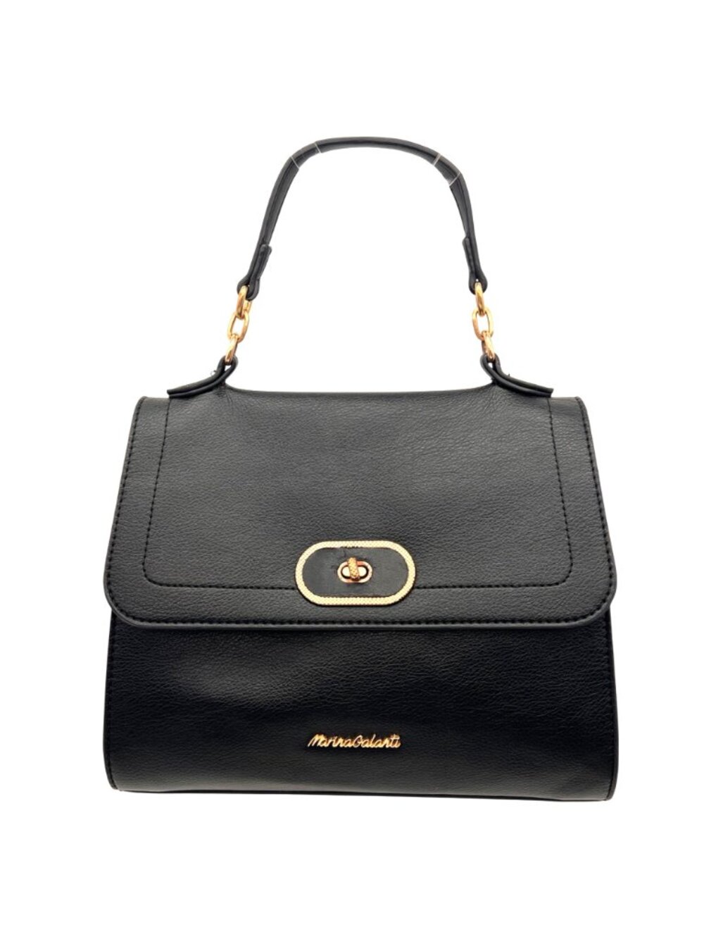 Marina Galanti Black Faux Leather Handbag With Gold Accents & Adjustable Strap - Picture 2 of 16